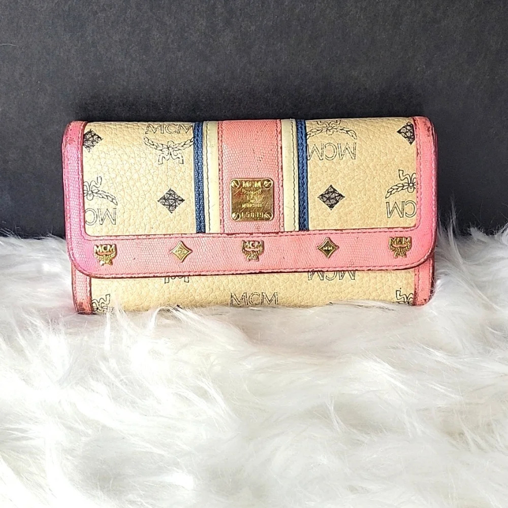 MCM Trifold Beige and‎ Pink Long Wallet
